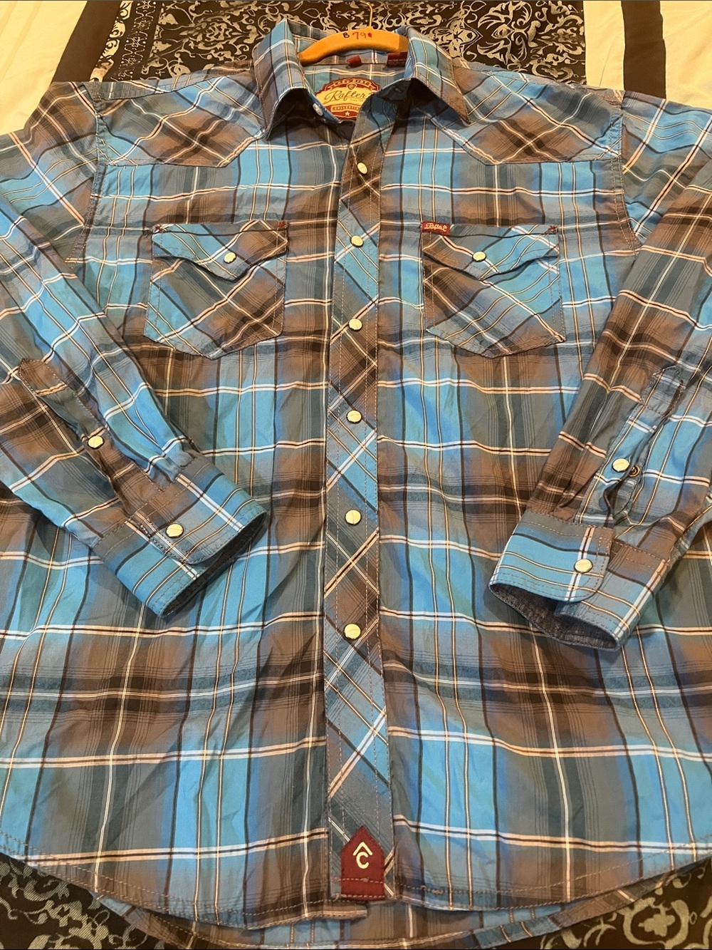 RAFTER C Men's Blue Plaid Casual Button-Down Shirt by Cinch